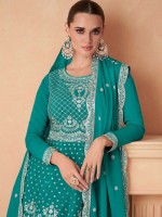 Aqua Green Premium Chinon Silk Sharara Suit